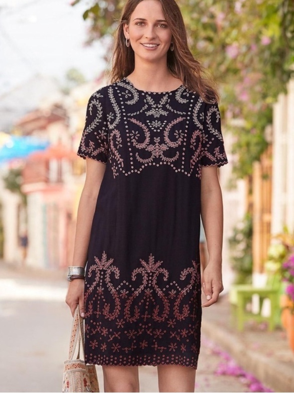 SUNDANCE VIVIAN EMBROIDERED EYELET SHIFT DRESS SZ 10